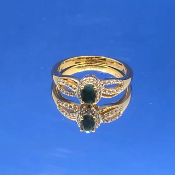 NWT Teal Grandidierite & Zircon Gold Ring Size 9 - Picture 3 of 14